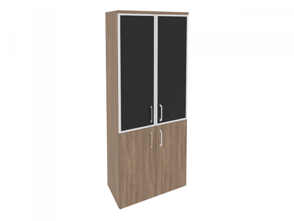 Офисная мебель ONIX O.ST-1.2R black Шкаф высокий широкий (2 низких фасада ЛДСП + 2 средних фасада стекло лакобель в раме)