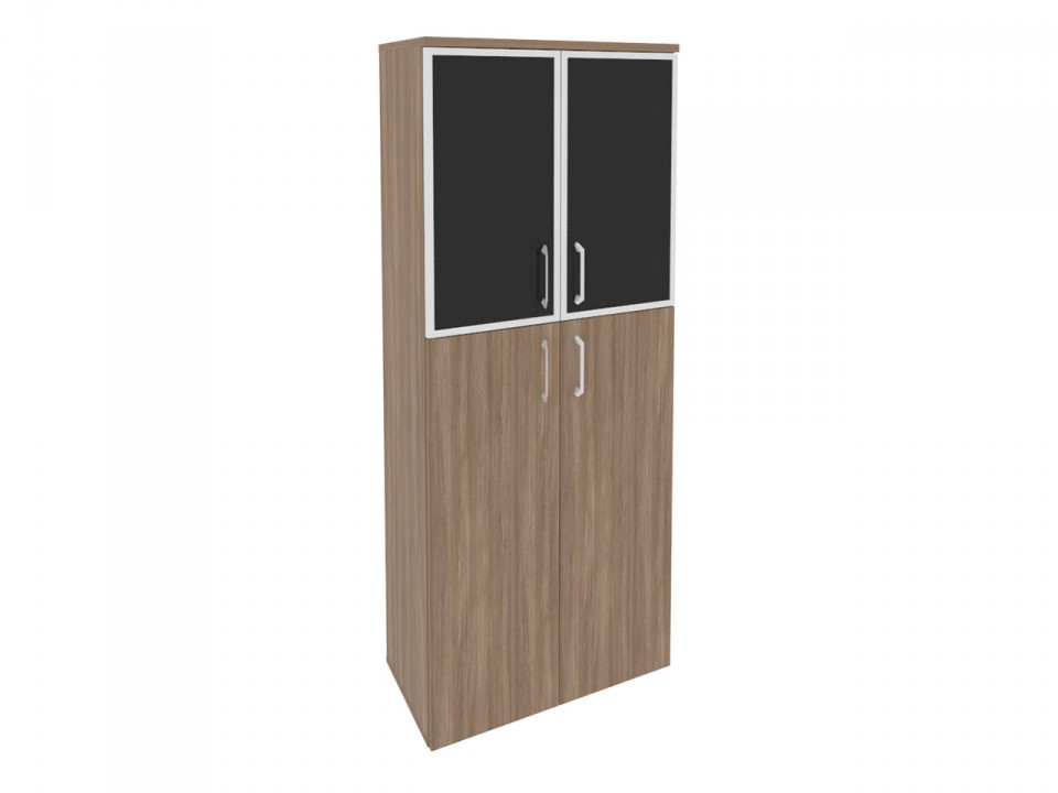 Офисная мебель ONIX O.ST-1.7R black Шкаф высокий широкий (2 средних фасада ЛДСП + 2 низких фасада стекло лакобель в раме)